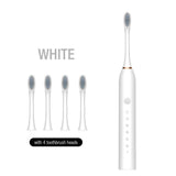Sonic Electric Toothbrush Set with 4 Replacement Heads and USB Charging Cable, White