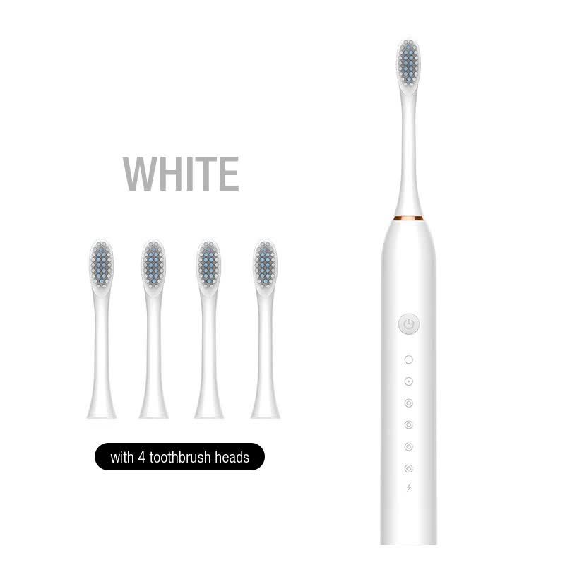 Sonic Electric Toothbrush Set with 4 Replacement Heads and USB Charging Cable, White