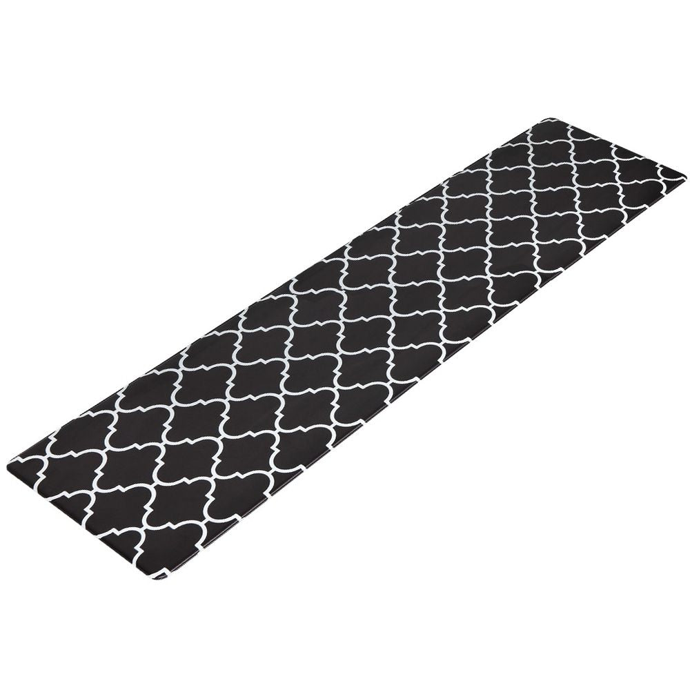 Non-Slip PVC Kitchen Floor Runner 45 x 180 cm, Waterproof Rug, Black Moroccan Trellis
