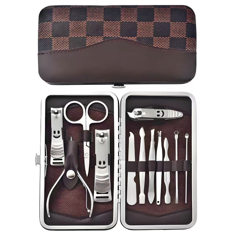 12-Piece Manicure Pedicure Kit, Professional Nail Clipper Grooming Set, Brown Checkered Case