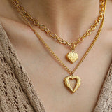 Gold-Plated Heart and Wings Choker Necklace Set, Layered Alloy Cuban Link Jewelry for Women