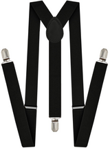 Men's Elastic Suspenders with Strong Clip-On Braces, Adjustable Slim Formal Style, Black