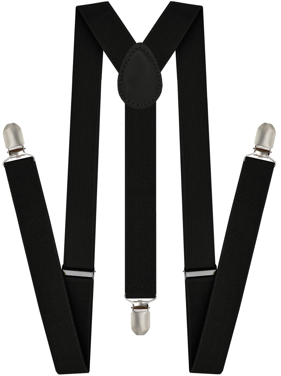 Men's Elastic Suspenders with Strong Clip-On Braces, Adjustable Slim Formal Style, Black