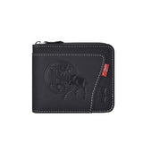 Men's Leather Wallet with Zipper and Horse Embossed Design, Multi-Card Bifold Wallet, Black