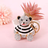 Rhinestone Crystal Bear Keychain, Sparkly Alloy Bag Charm and Cute Keyring, Black Stripe