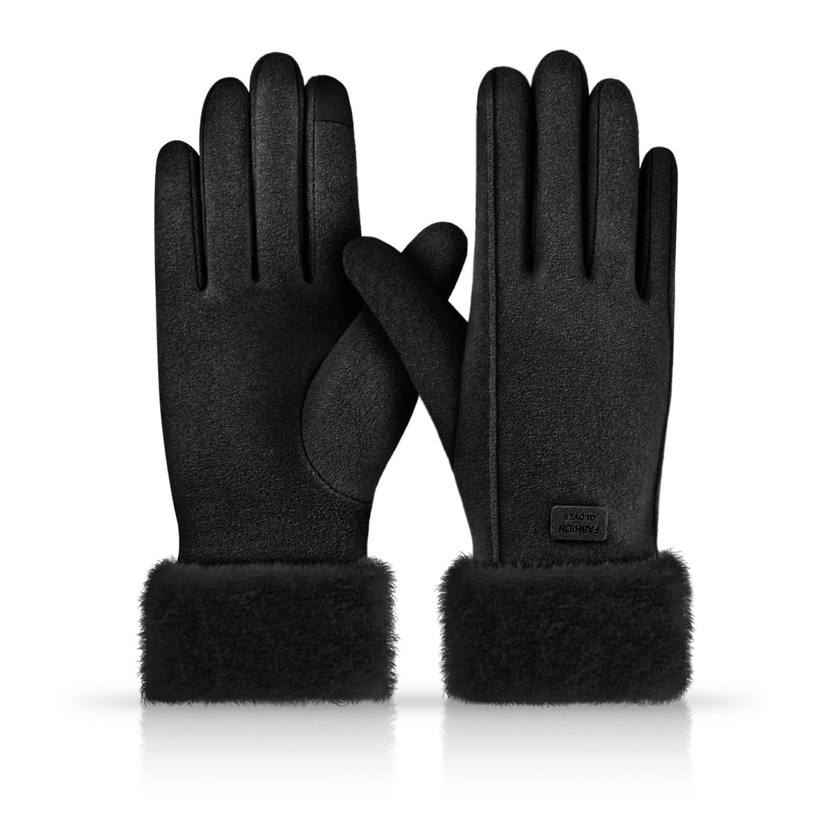 Women's Winter Touchscreen Gloves, Warm Velvet Lined Thickened Gloves, Black
