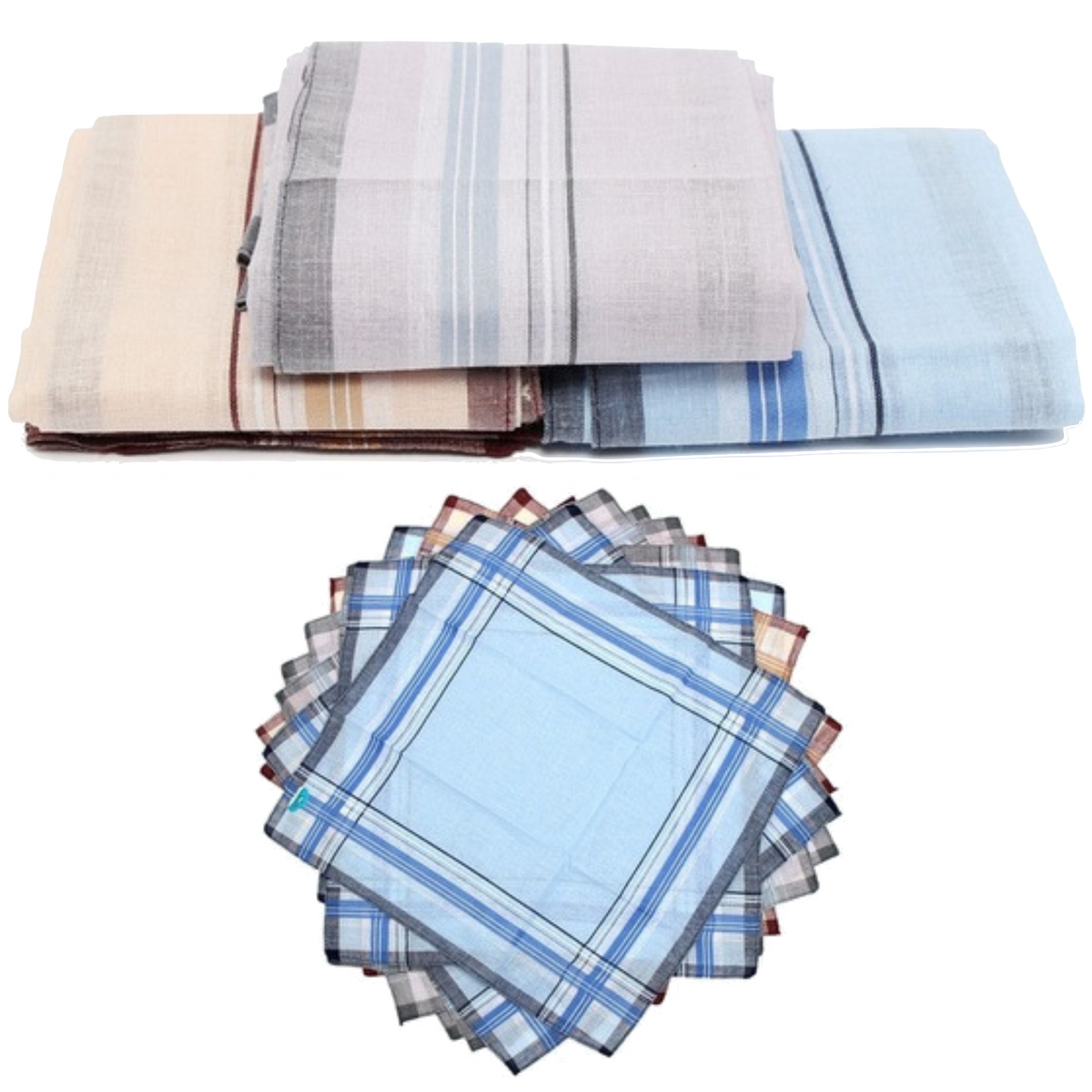 12 Pack Men's Cotton Handkerchiefs, 35 x 35 cm Pocket Square Hankies