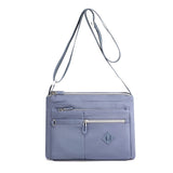 Lightweight Nylon Crossbody Shoulder Bag with Multi Pockets and Adjustable Strap, Light Blue