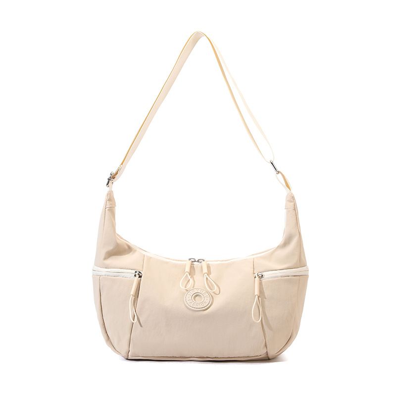 Large Nylon Crossbody Hobo Bag for Women, Lightweight Water-Resistant Shoulder Bag, Beige