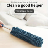 Telescopic Microfibre Cleaning Duster, Washable Static Dust Sweeper for High-Reach Cleaning, Navy Blue