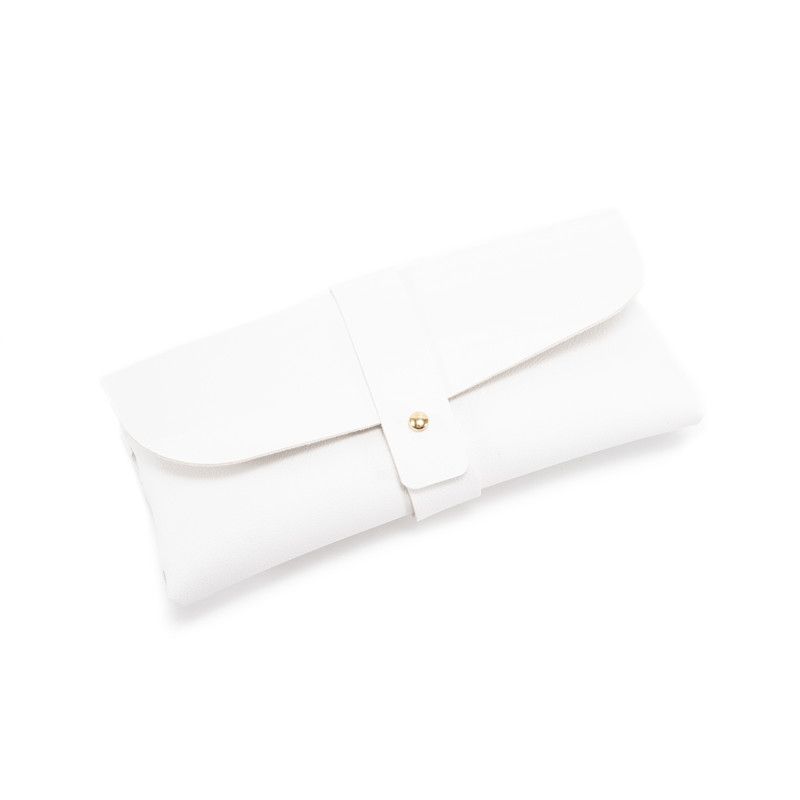 White PU Leather Eyeglass Case, Soft Protective Pouch for Sunglasses and Reading Glasses