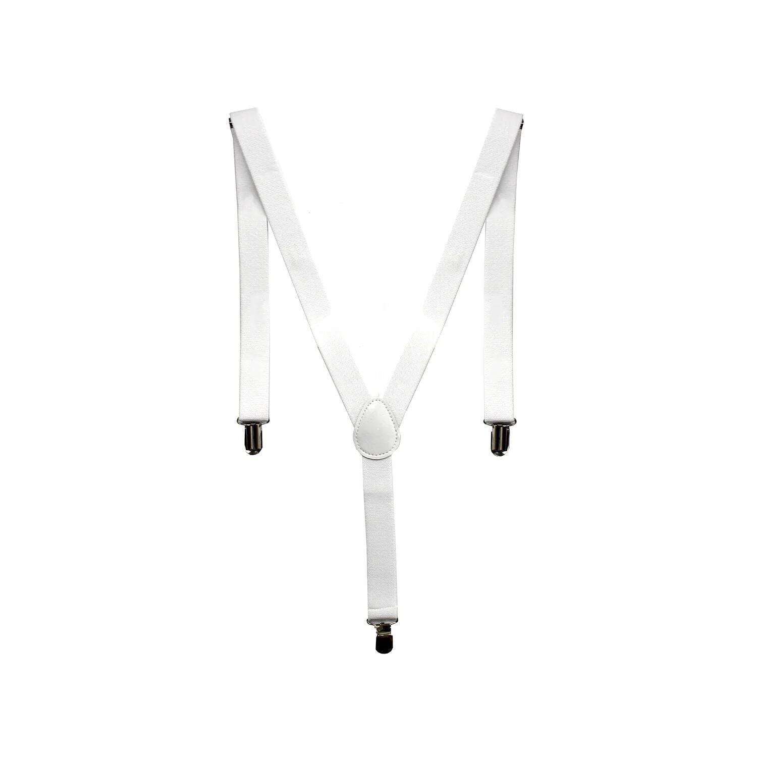 Men's Elastic Suspenders with Strong Clip-On Braces, Adjustable Slim Formal Style, White