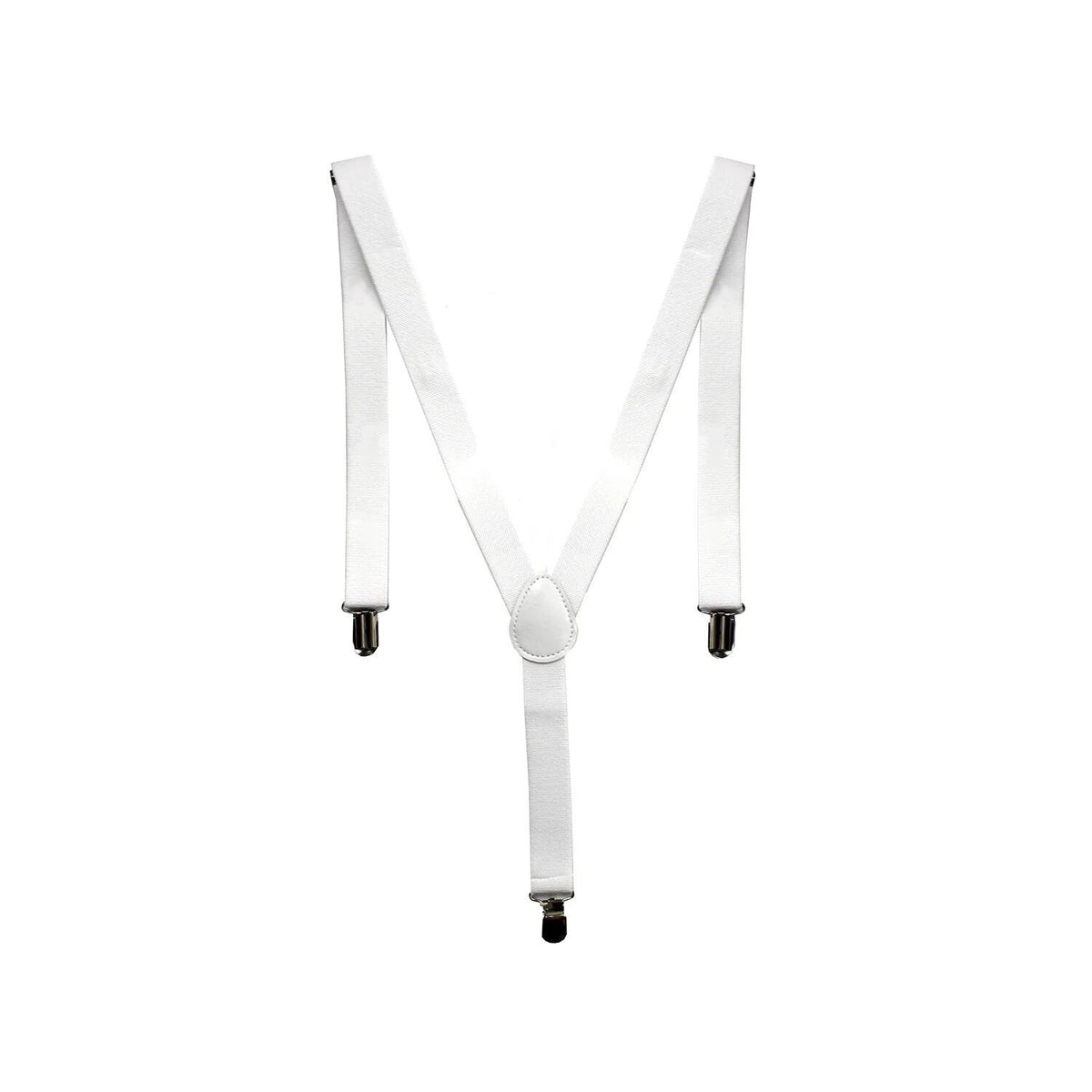 Men's Elastic Suspenders with Strong Clip-On Braces, Adjustable Slim Formal Style, White