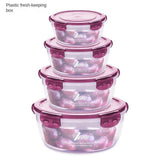 Round Plastic Food Storage Container Set, Microwave-Safe Bento Boxes with Airtight Lids, Purple