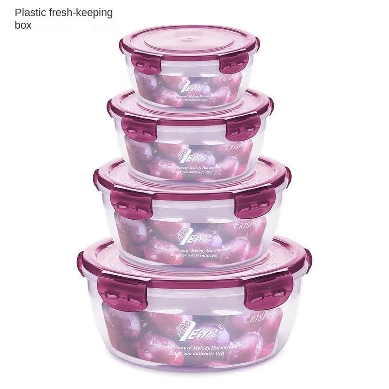 Round Plastic Food Storage Container Set, Microwave-Safe Bento Boxes with Airtight Lids, Purple