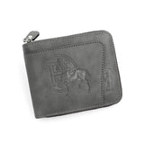 Men's PU Leather Wallet with Zipper and Horse Embossed Design, Multi-Card Bifold Wallet, Grey