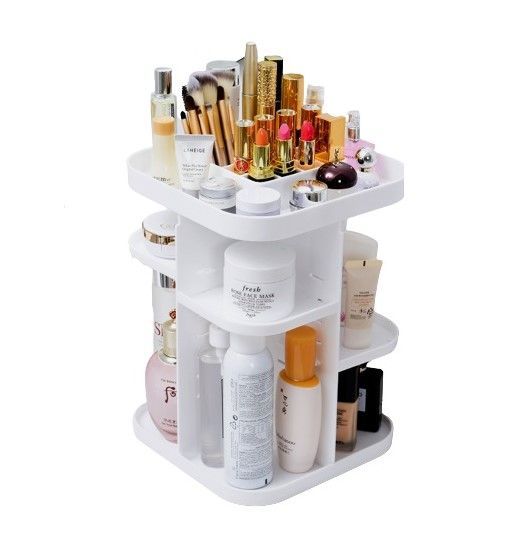 360 Rotating Makeup Organizer, Large Capacity Cosmetic Storage for Bedroom and Bathroom, White