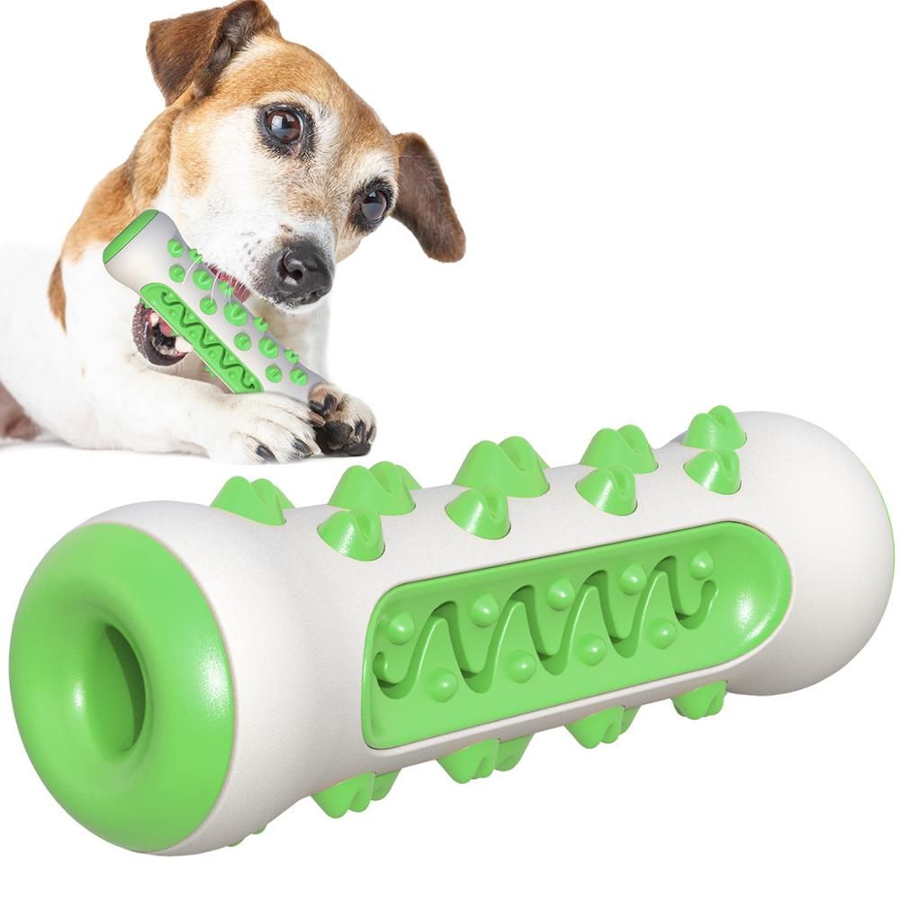 Tough Dog Chew Toy for Aggressive Chewers, Rubber Squeaky Toothbrush Toy, Green