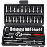 46-Piece 1/4 Inch Drive Socket Wrench Set, Chrome Vanadium Ratchet and Bit Kit, Black Case
