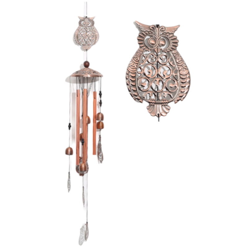 90 cm Vintage Owl Wind Chime, Handcrafted Metal Hanging Garden Decor