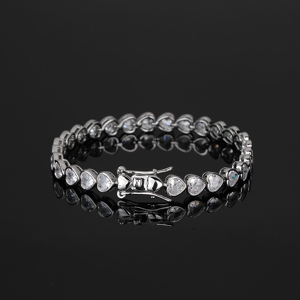 Heart Tennis Bracelet for Women with Micro-Paved Zirconia, 7 Inch Silver Bracelet