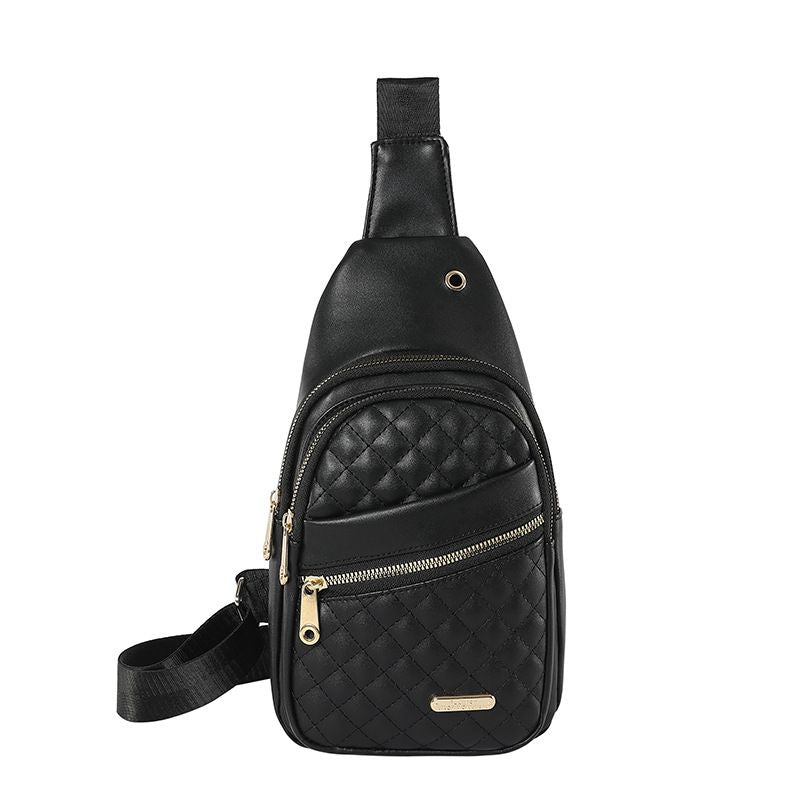 Women's Quilted Sling Bag, Stylish Crossbody Shoulder Backpack, Black