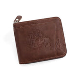 Men's Leather Wallet with Zipper and Horse Embossed Design, Multi-Card Bifold Wallet, Dark Brown