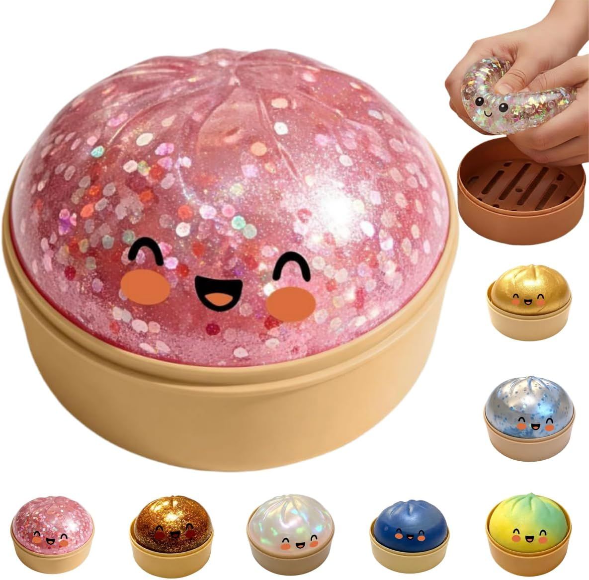 Jumbo Rainbow Dumpling Squishy with Steamer Box, Pink