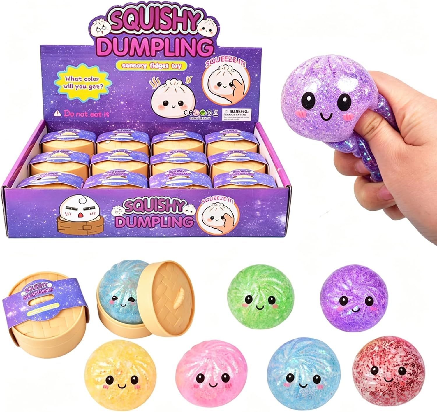 12-Pack Glitter Dumpling Squishies with Steamer Set