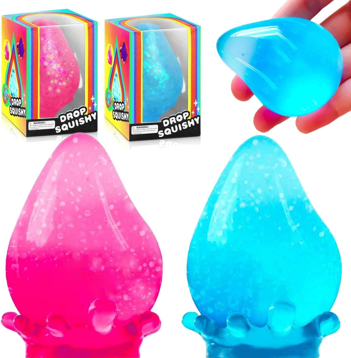 2-Pack Water Drop Squishy Balls, Blue and Pink