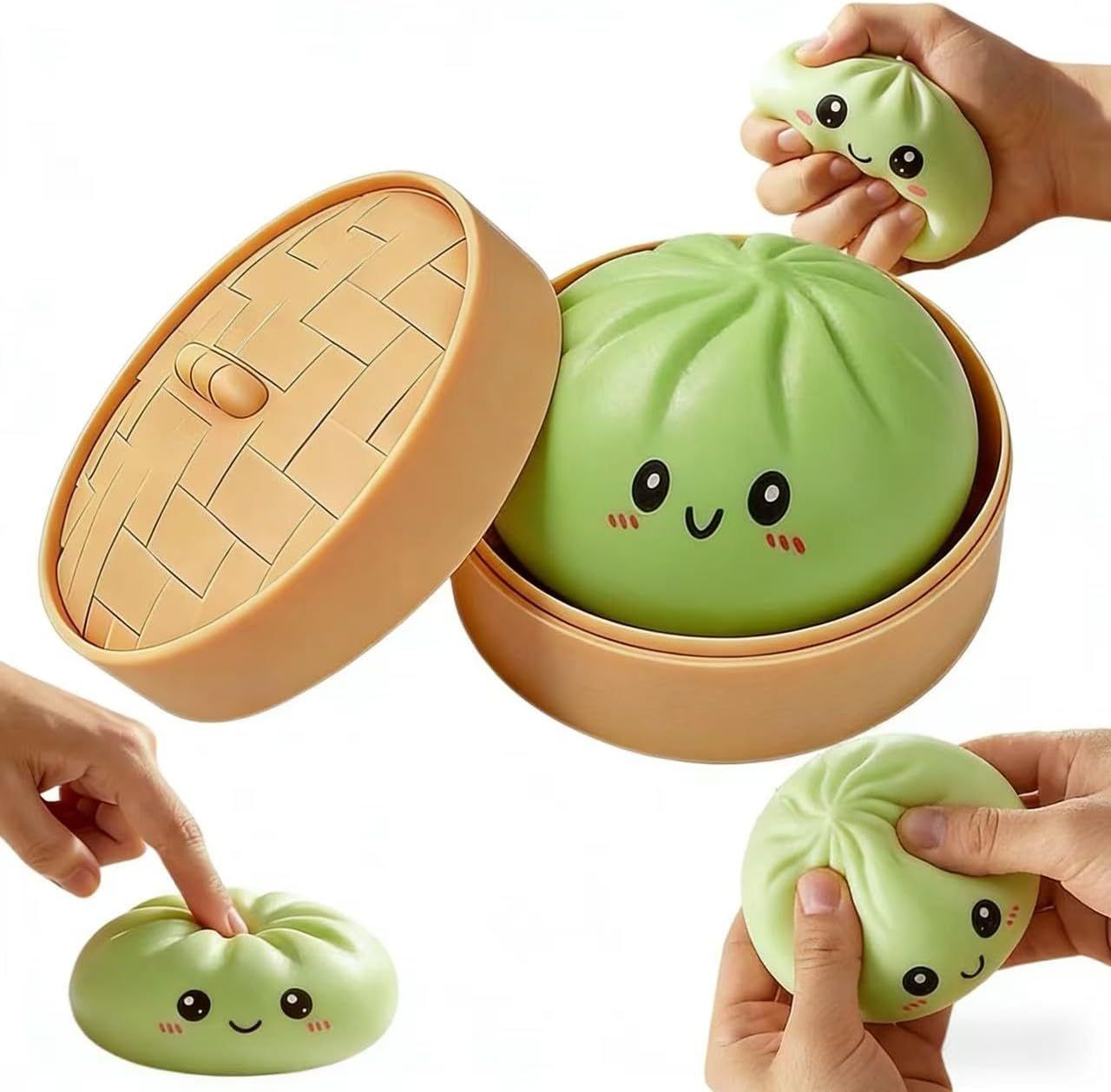 Dumpling Squishy Surprise Style with Mini Steamer, Green, 1 Pc