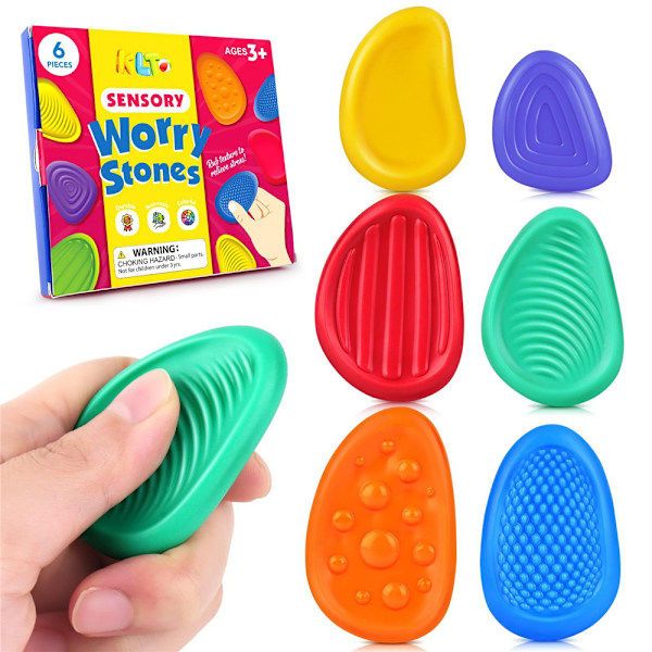 6-Pack Textured Worry Stones, Soft Fidget Set