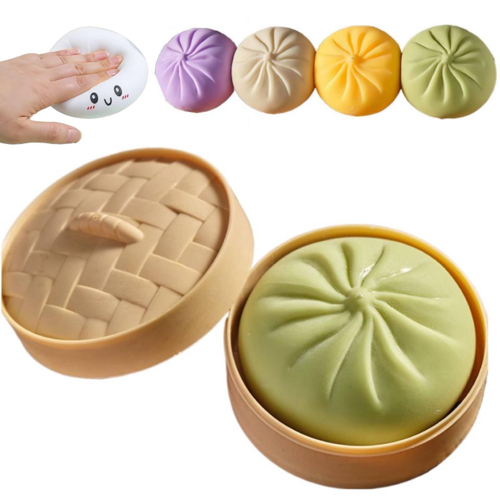 Giant Rainbow Dumpling Squishy with Steamer, Soft Squeezable Item, Green