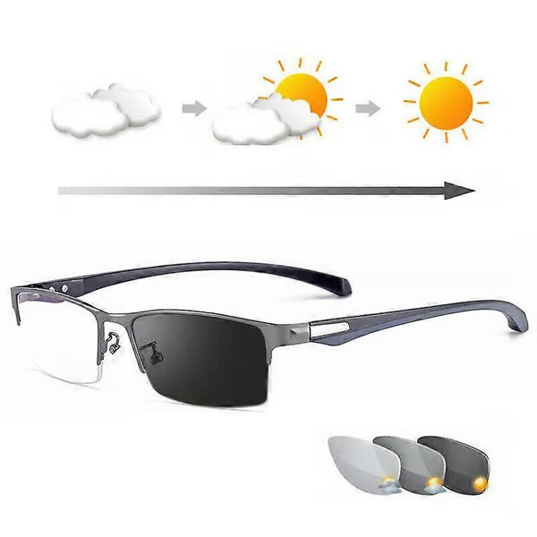 Photandromic Gunmetal Progressive Multifocal Reading Glasses Anti-Blue Magnifying Glass 2.00 pcsrength