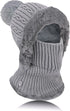 Beanie and Neck Warmer Set Knitted Winter Hat with Pom Pom Grey, One Size