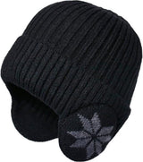 Winter Earmuff Hat Plush Knitted Fleece Lined Black