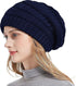 Womens Slouchy Ski Hat Warm with Satin Lining Navy Blue, 52-60 cm