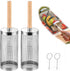 2-Pack Rolling Grill Baskets 304 Stainless Steel with Removable Wooden Handle for Vegetables and Shrimp, 35 x 9.5 cm