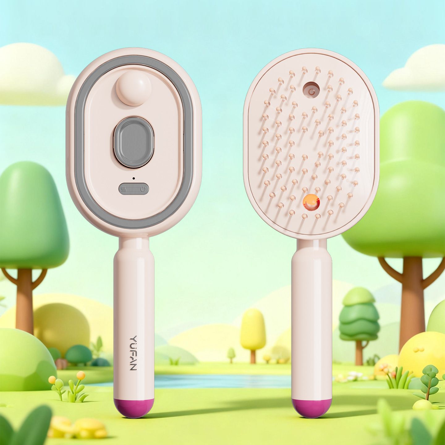 Electric Spray Hair Brush with Essential Oil Diffuser Scalp Massager Antistatic Pink
