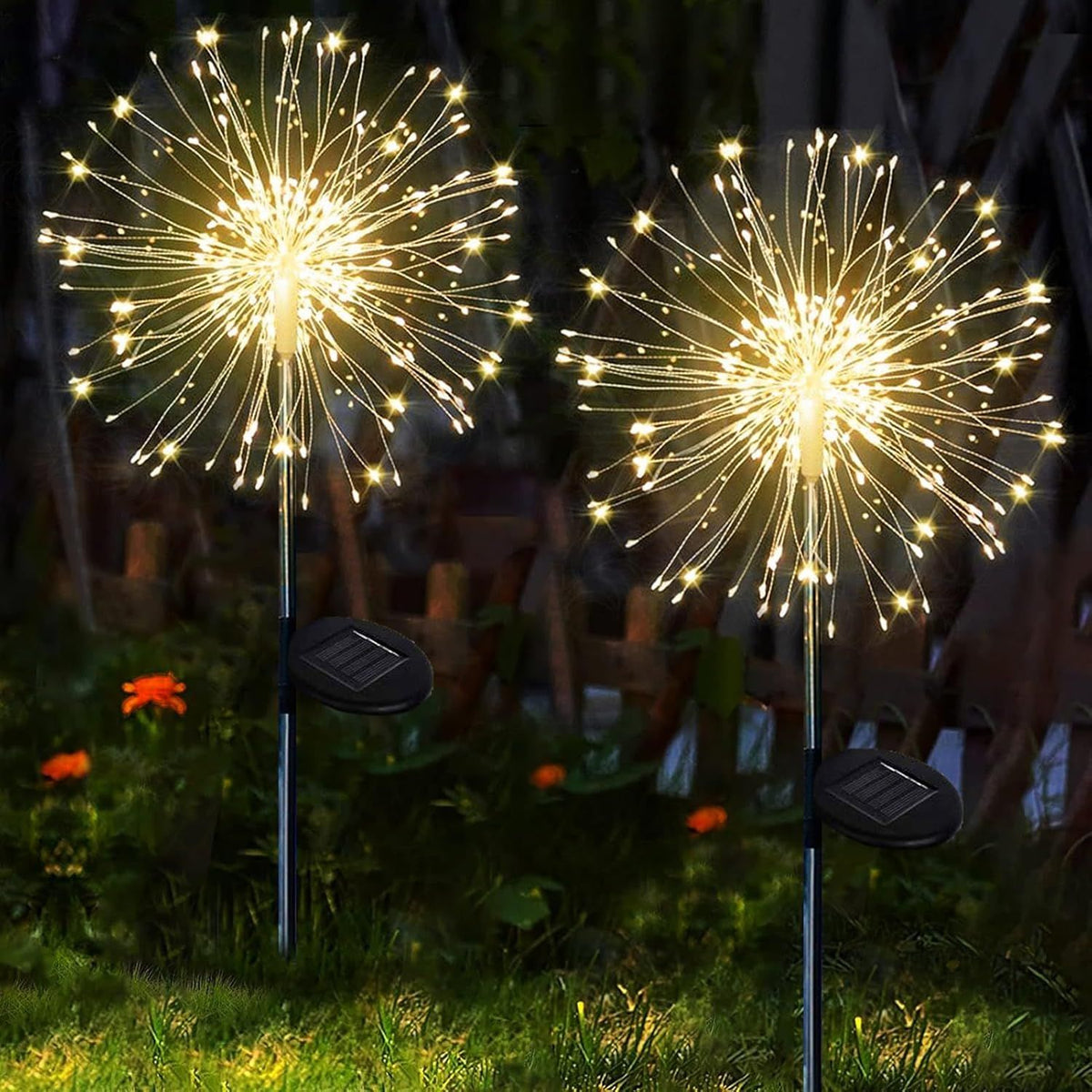 2-Pack 120 LED Solar Firework Garden Lights for Patio and Flower Boxes White