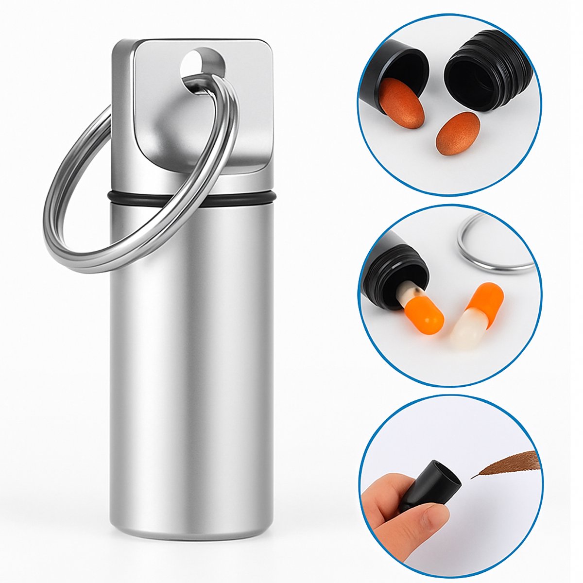 Luxury Pill Box Keychain | Medicine Box | Pill Box | Pill Container | Aluminum | Waterproof | Silver