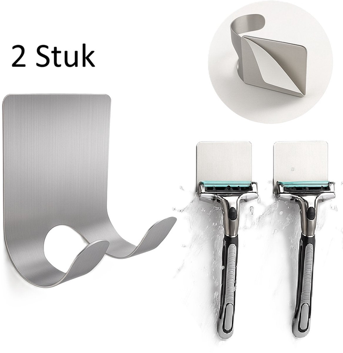 2-Piece Stainless Steel Razor Holder | Razor Tray | Self-Adhesive Razor Holder | Razor Hook | Razor Hanging | Silver