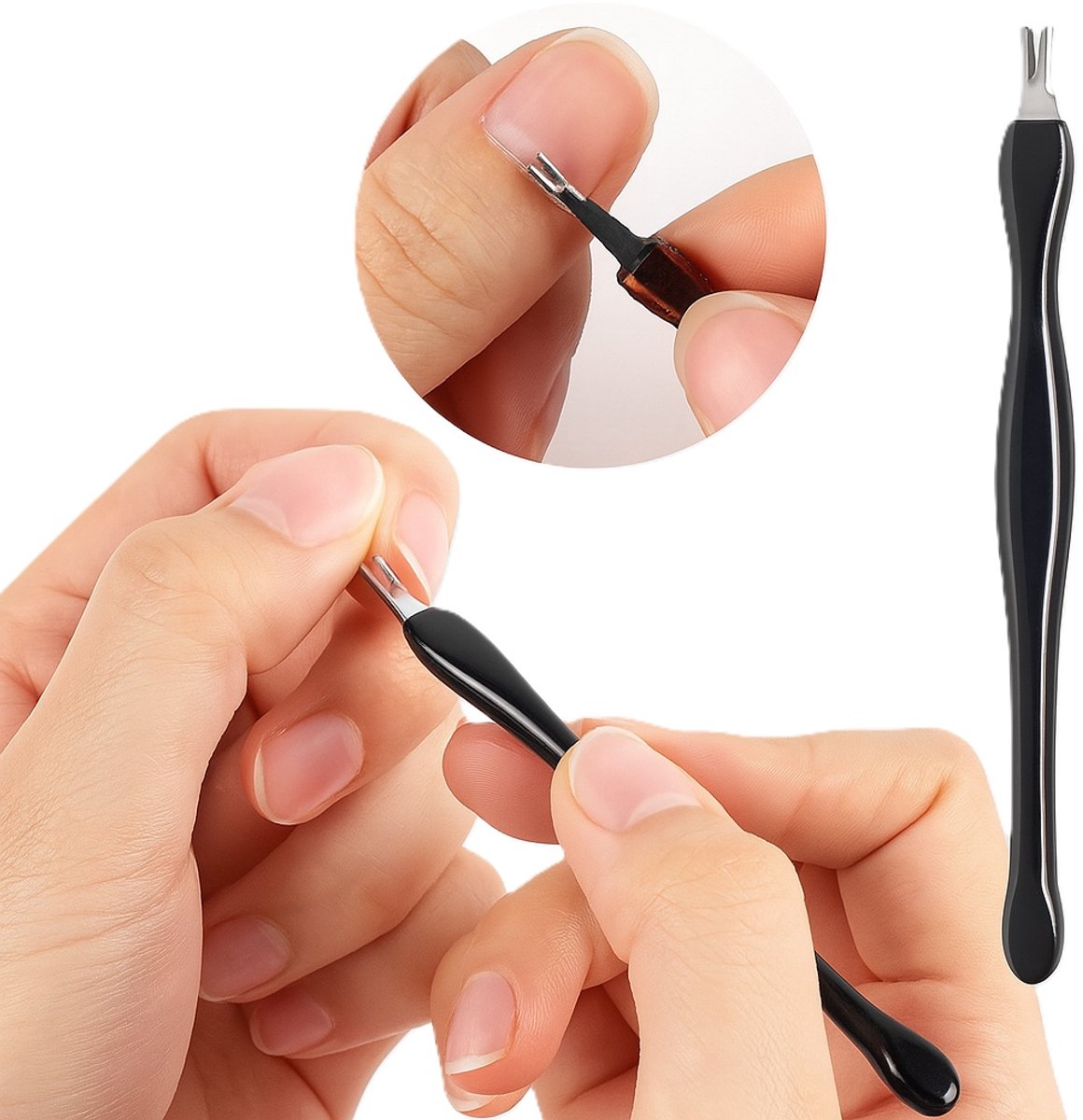 Cuticle Remover & Cuticle Pusher in 1 | Cuticle Cutter | Cuticle Remover | Cuticle Clipper | Cuticle Pusher | Stainless Steel / Plastic | Black