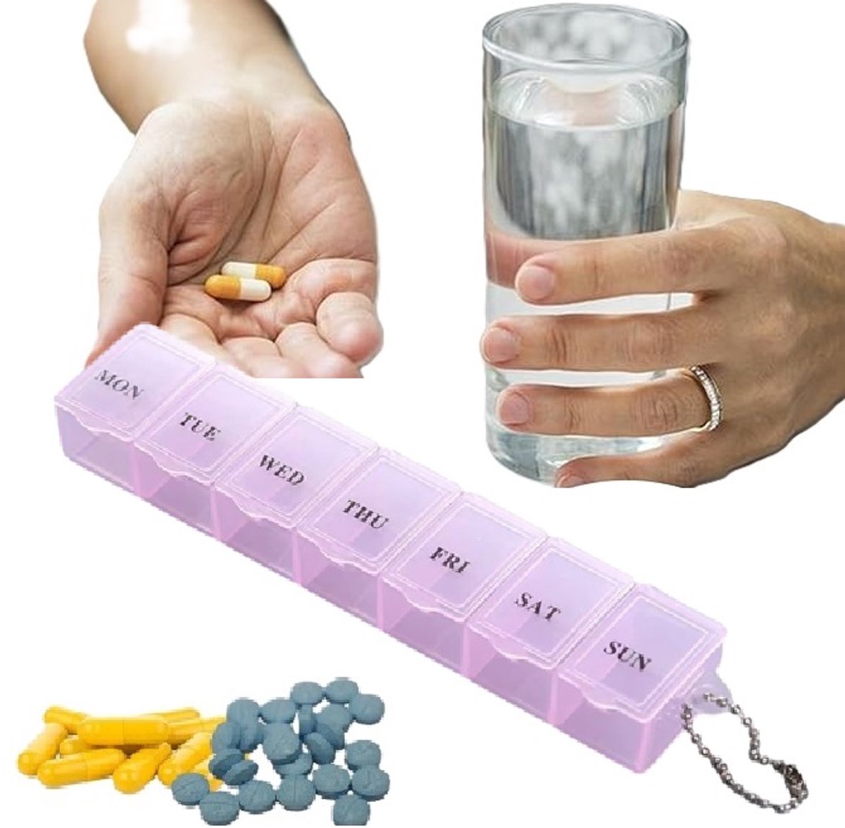 Medicine Storage Boxes 7 Days | Pill Box | Pill Box | Pill Planner | With Day Indicator | 7 Compartments | Pink