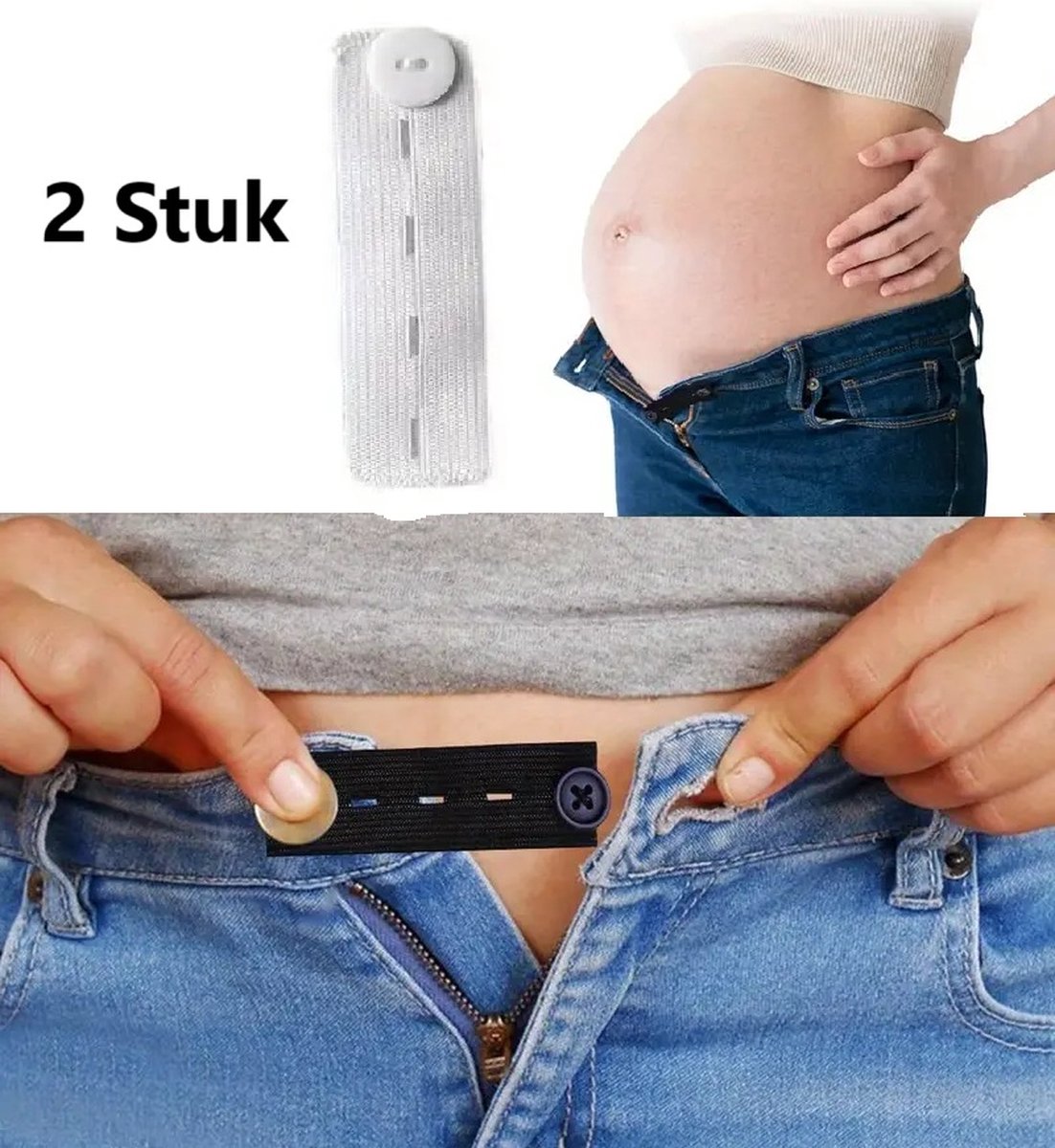 Pieces Trouser Extender | Trouser Size Extender | Maternity Trouser Extender | Elastic Belt Extender | Maternity Belt | White
