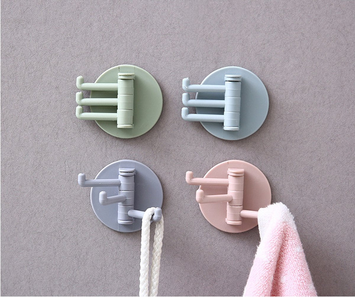 Self-Adhesive Wall Hooks | Towel Hook | Cutlery Hook | Towel Holder | Swivel Hook | 4 Piece | Blue