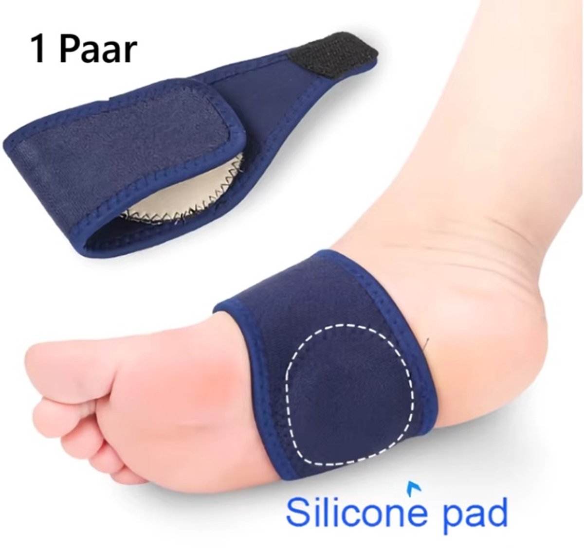 Elastic Midfoot Support Cushions | Arch Brace | Insoles for Flat Feet | Brace for Flat Feet | Adjustable | Blue | 2 Pieces