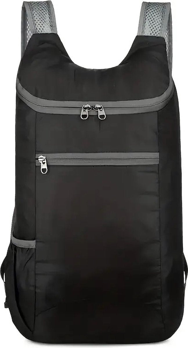 Foldable Lightweight Backpack | Backpack | Splashproof | 2 Compartments with Water Bottle Holder | Incl. Storage Pouch | 20 Liters | Black