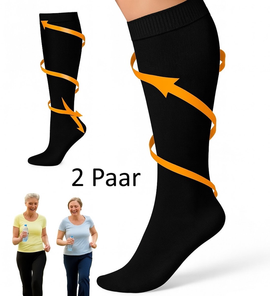 Duo Pack Compression Socks | Compression Stockings | Support Socks | Airplane Socks | Anti-Fatigue | Size L/XL (41-47) | Black