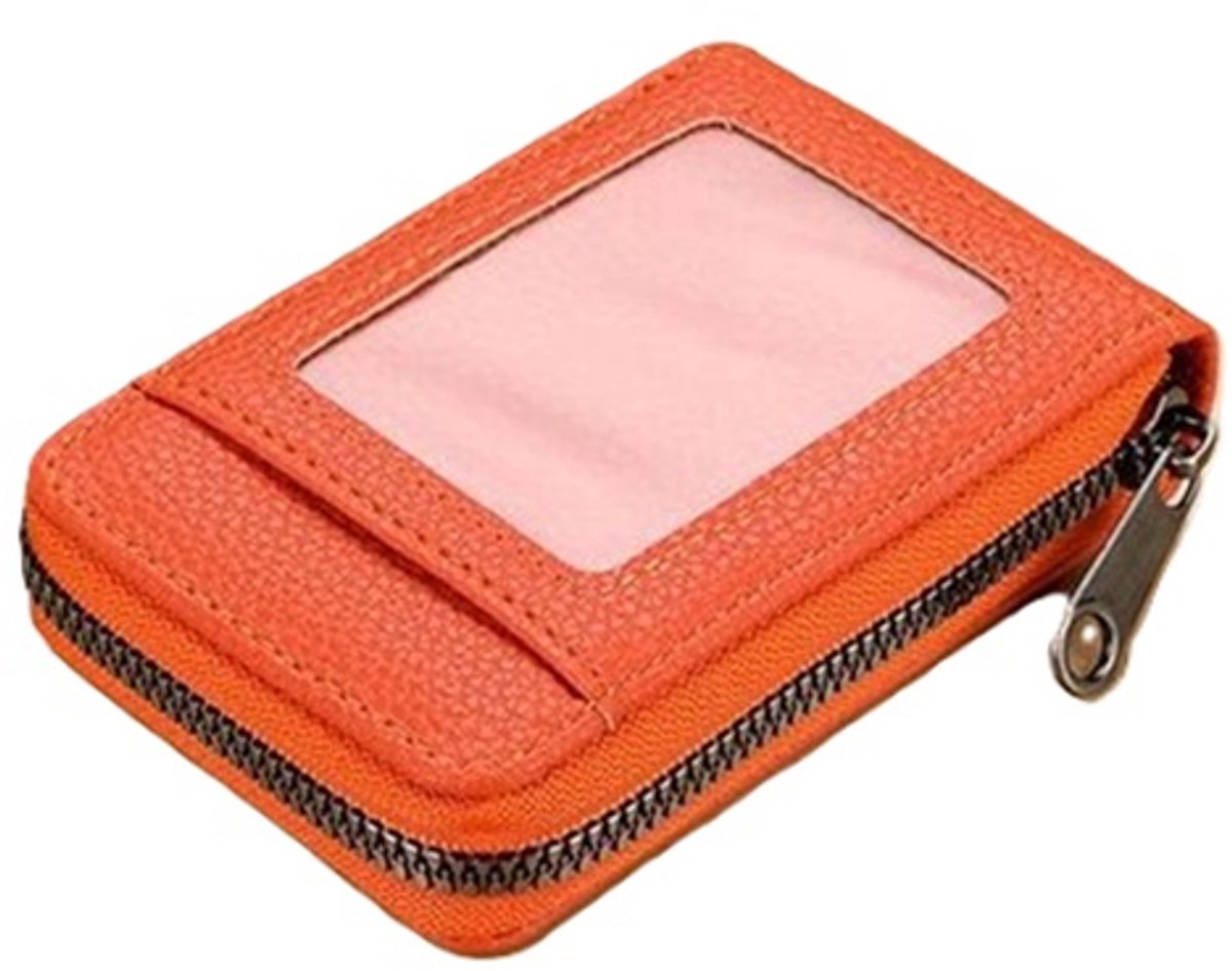 Card Holder for 12 Cards with Anti-RFID | Wallet | Credit Card Holder | With Cash & Coin Compartment | With Driver's License Compartment | PU Leather | Orange